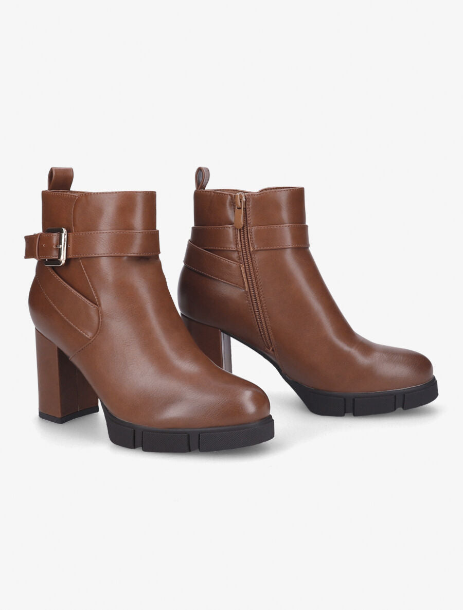 Bottines à talon et boucle - Camel - 4