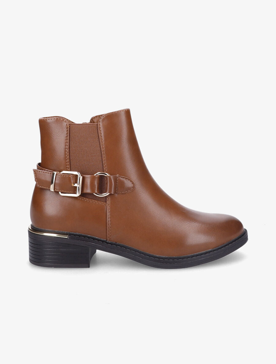 Bottines à boucle stylisée - Camel - 1