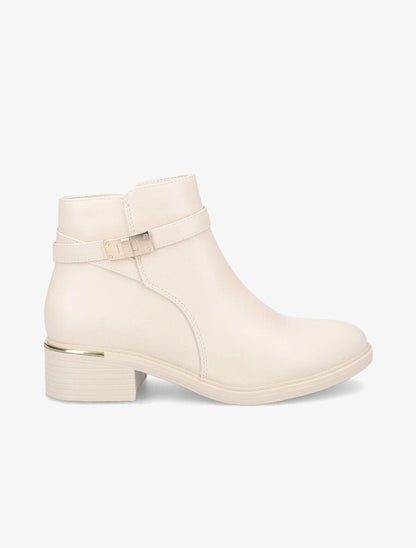 Bottines en simili à boucle métallique - Beige - 5