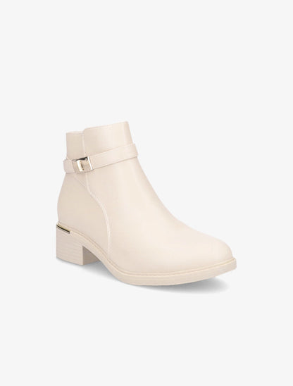 Bottines en simili à boucle métallique - Beige - 2