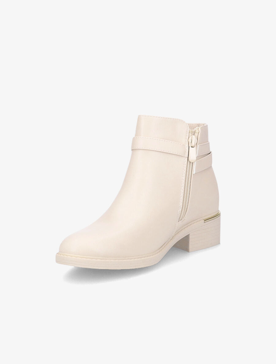 Bottines en simili à boucle métallique - Beige - 3