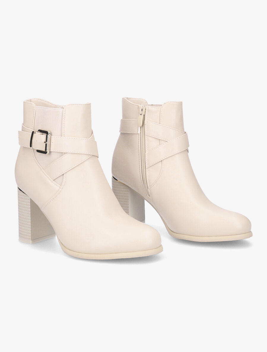 Bottines à talon et sangles croisées - Beige - 4