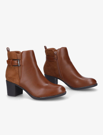 Bottines bi-matière unies - Camel - 4