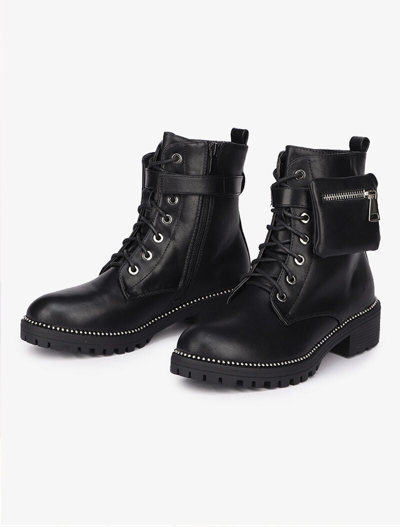Bottines à bride et sacoche amovible - Noir - 1