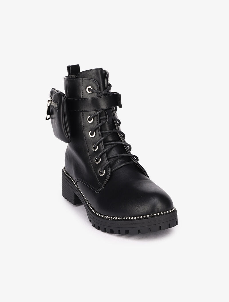 Bottines à bride et sacoche amovible - Noir - 3