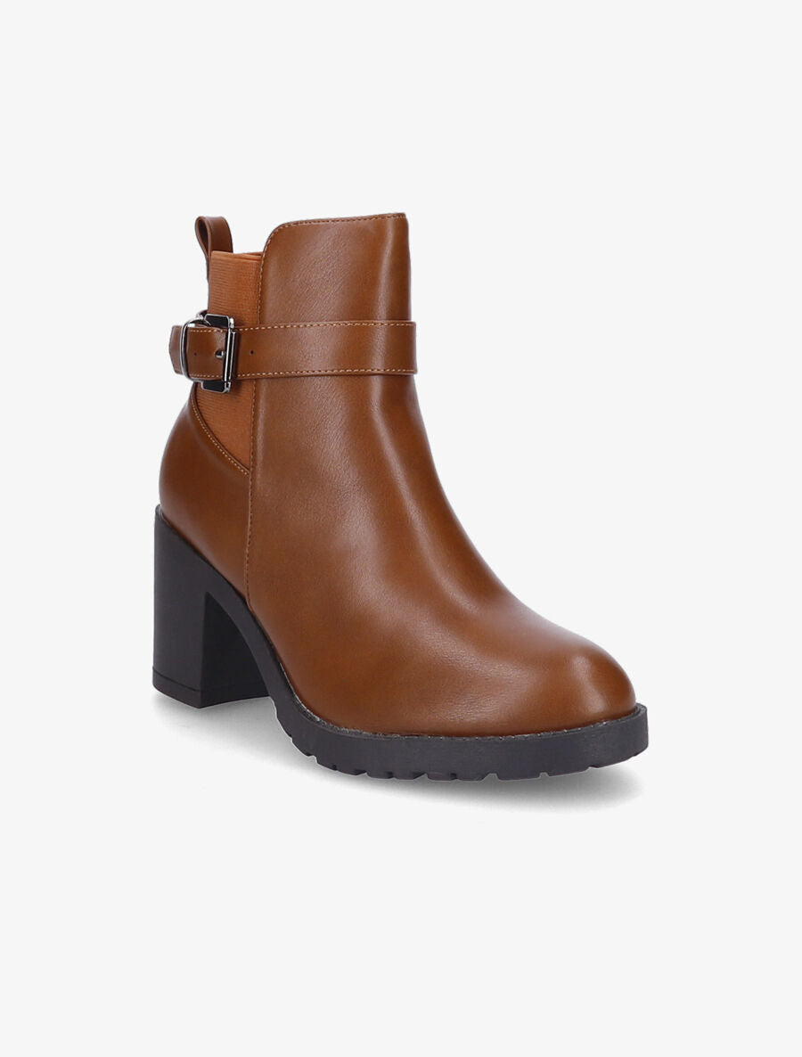 Bottines à boucle et semelle crantée - Camel - 2