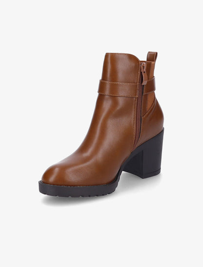 Bottines à boucle et semelle crantée - Camel - 3