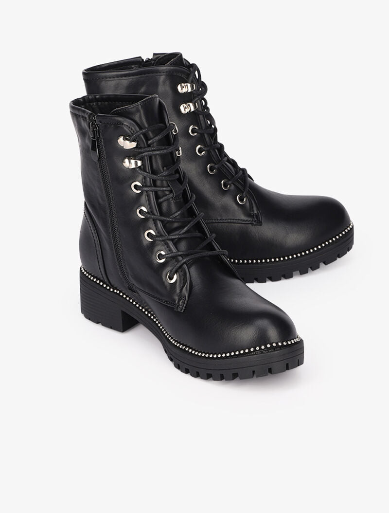 Bottines à lacets à détails cloutés - Noir - 5