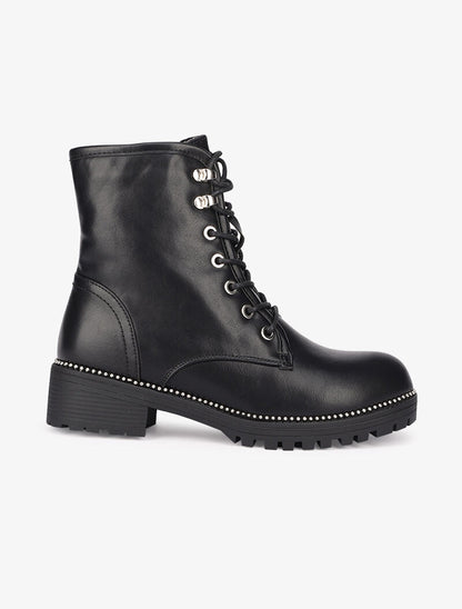 Bottines à lacets à détails cloutés - Noir - 2