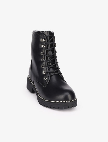 Bottines à lacets à détails cloutés - Noir - 3