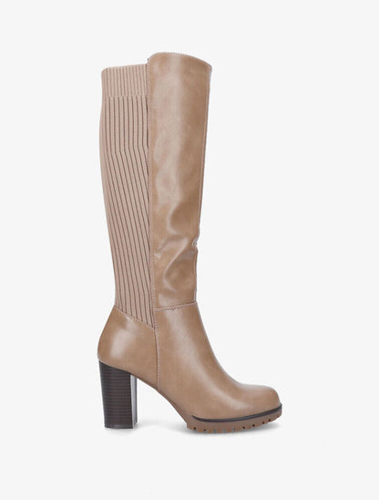 Bottes à talon en simili et tissu côtelé - Taupe - 1