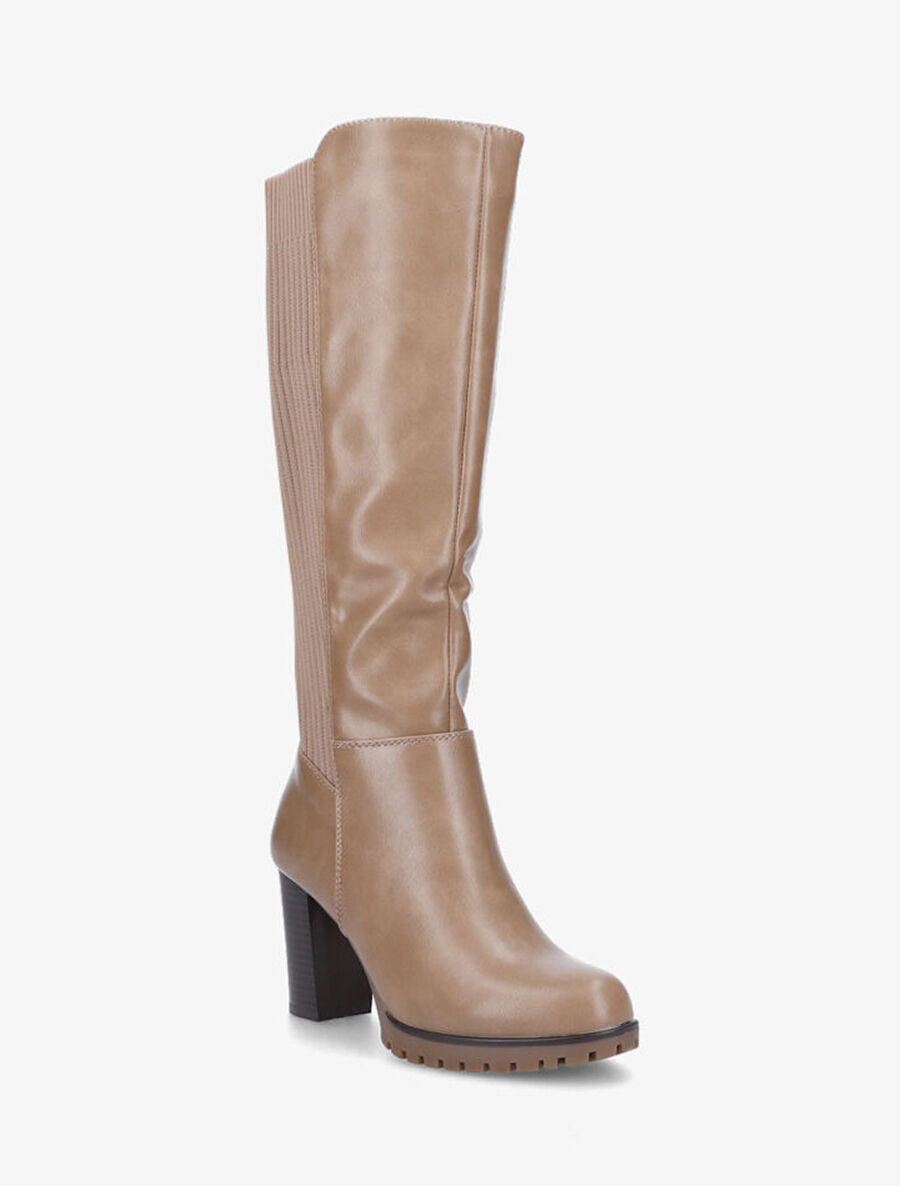 Bottes à talon en simili et tissu côtelé - Taupe - 2