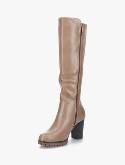 Bottes à talon en simili et tissu côtelé - Taupe - 3