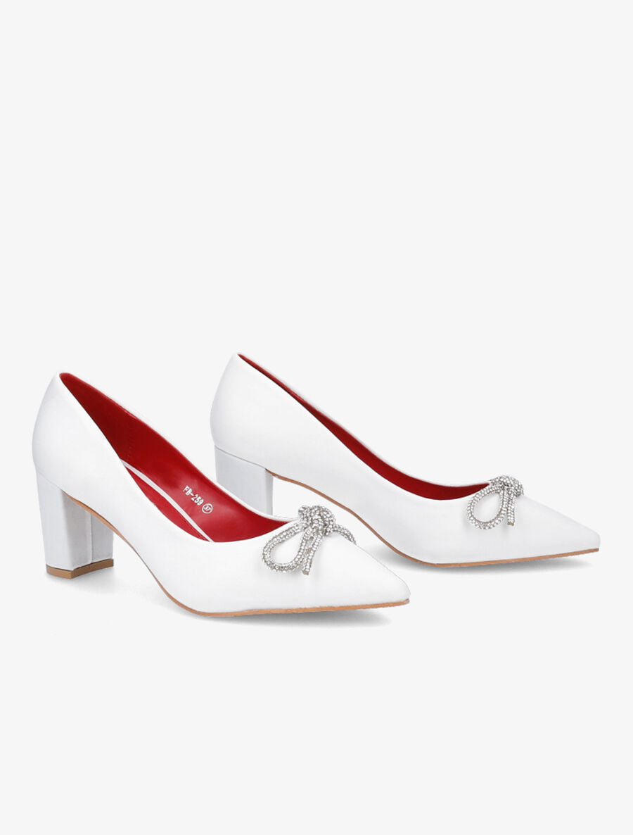Escarpins à noeud en strass - Blanc - 4
