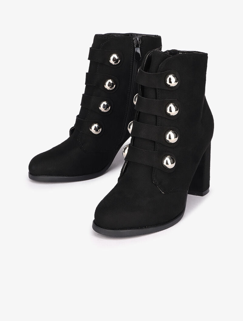 Bottines en suédine stylisées à perles argentées - Noir - 5