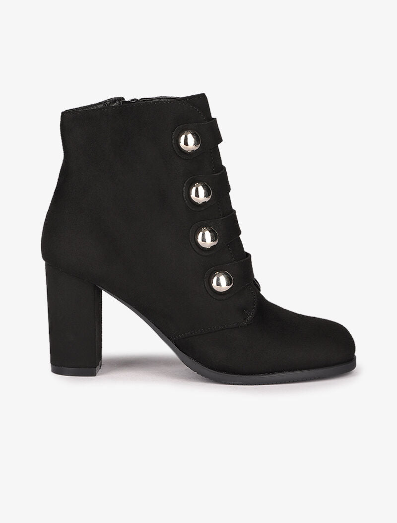 Bottines en suédine stylisées à perles argentées - Noir - 2