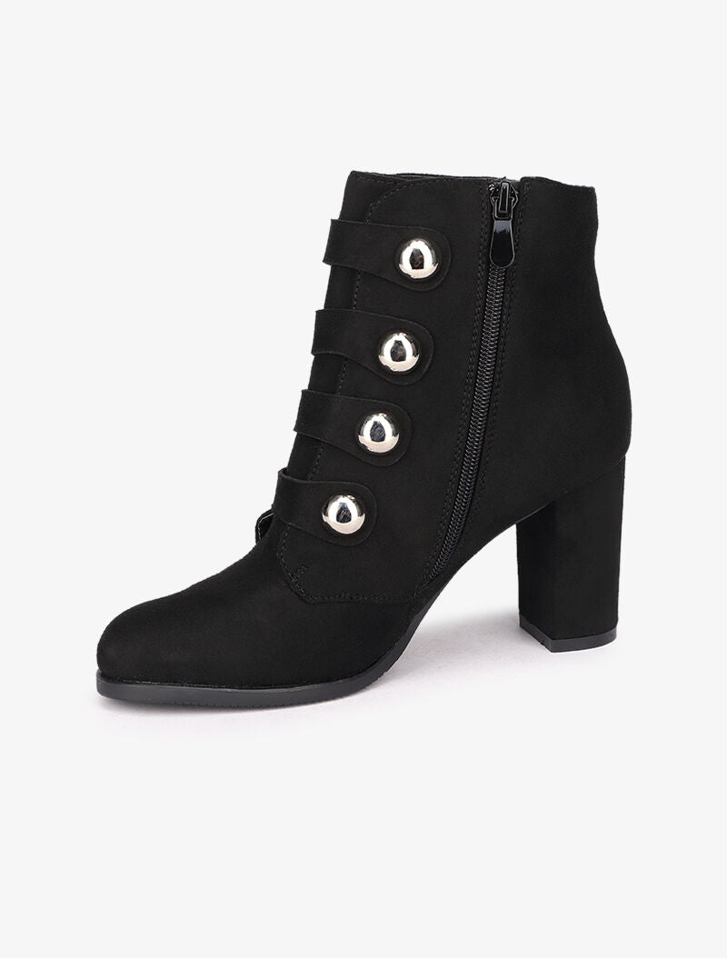 Bottines en suédine stylisées à perles argentées - Noir - 4