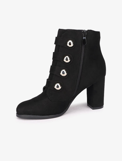 Bottines en suédine stylisées à perles argentées - Noir - 4