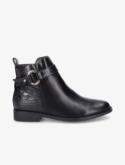 Bottines à sangles et contrefort croco - Noir - 1