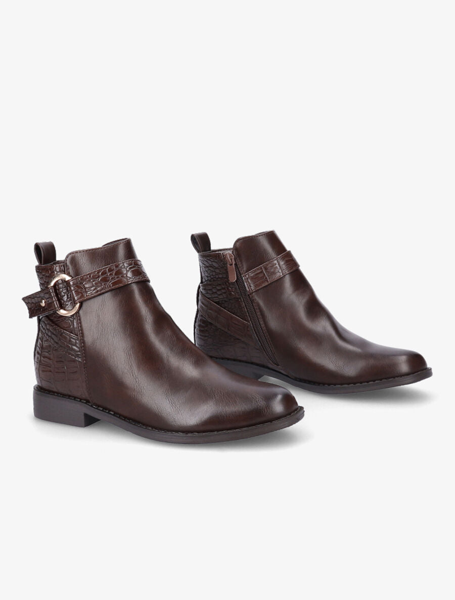Bottines à sangles et contrefort croco - Marron - 4
