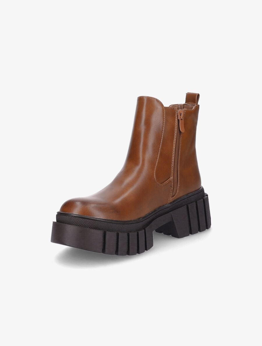 Bottines à semelle plateforme crantée - Camel - 3