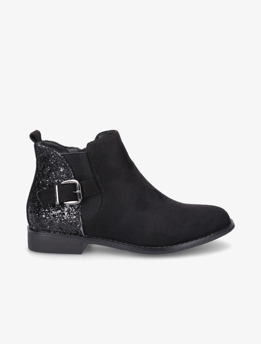 Bottines en suédine et sequins - Noir - 1