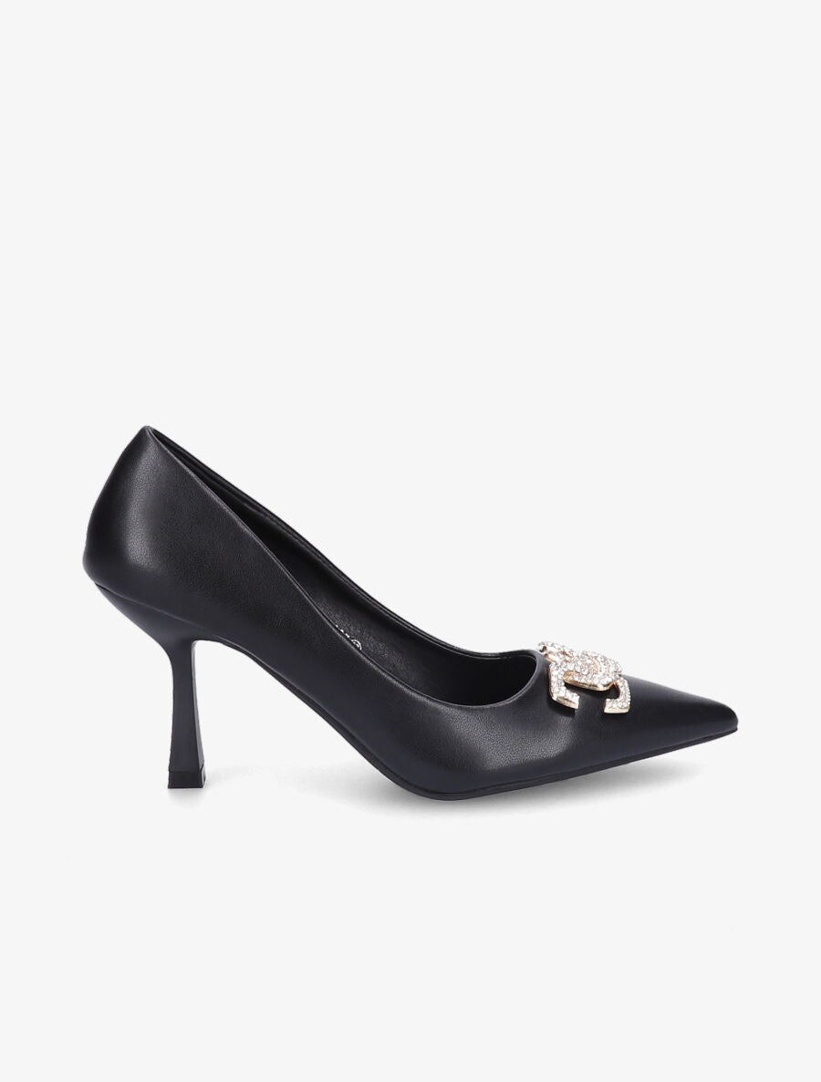 Escarpins pointus à bijou strass - Noir - 1