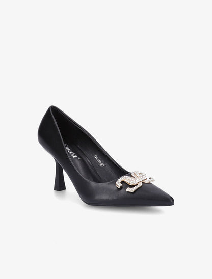 Escarpins pointus à bijou strass - Noir - 2