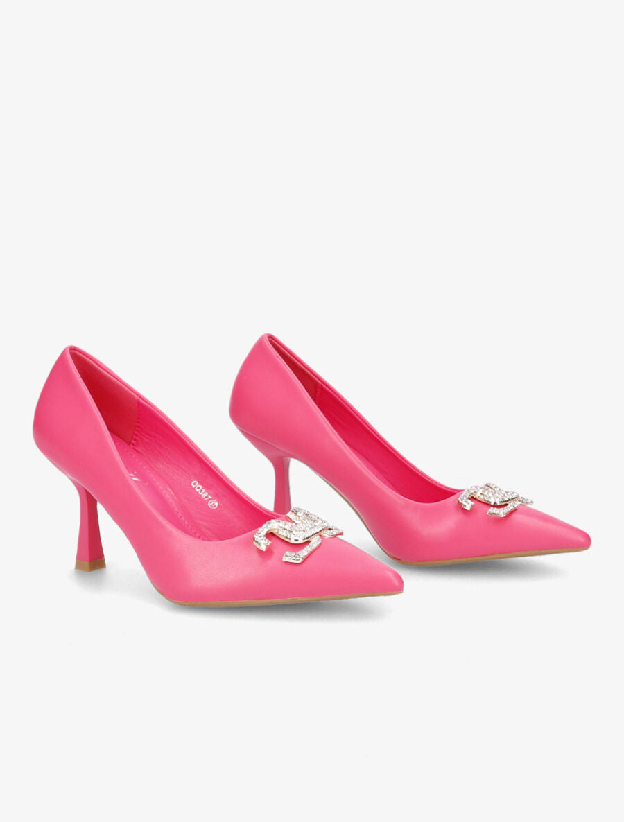 Escarpins pointus à bijou strass - Rose - 4