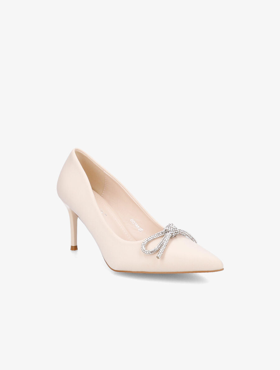 Escarpins pointus à noeud en strass - Beige - 2