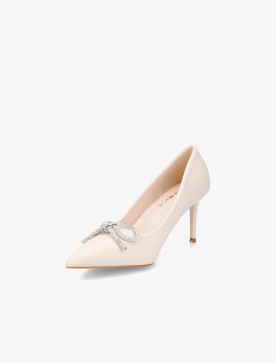 Escarpins pointus à noeud en strass - Beige - 3