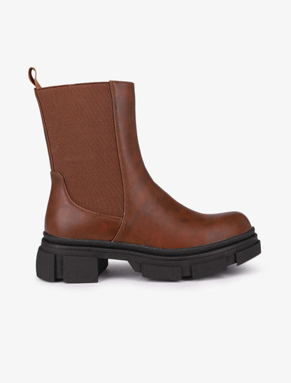 Boots montantes à plateforme stylisée - Camel - 2