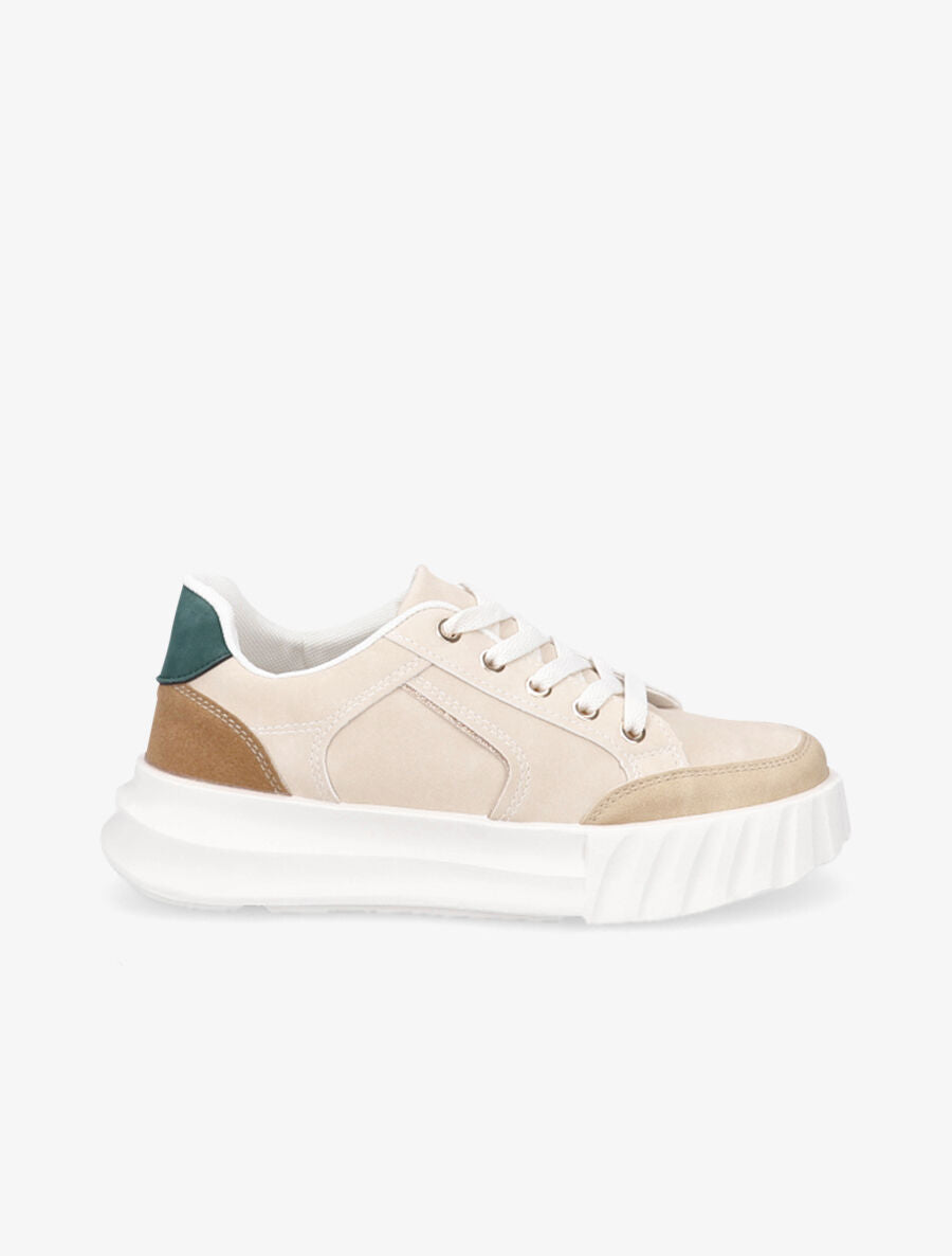 Sneakers à liseré pailleté - Beige - 5