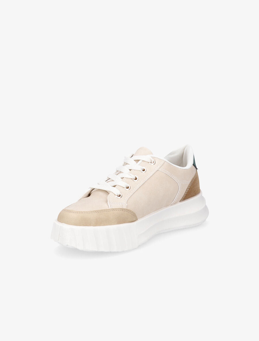 Sneakers à liseré pailleté - Beige - 3