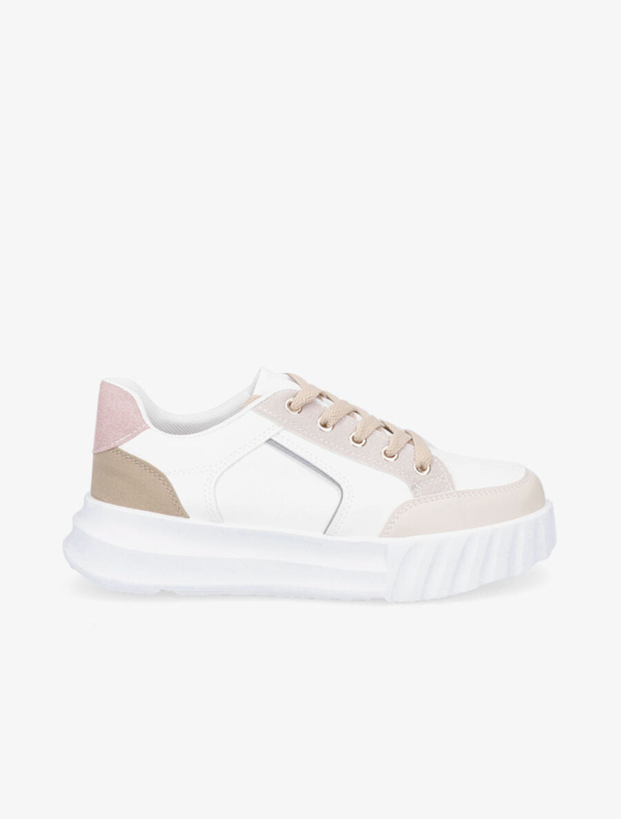 Sneakers à liseré pailleté - Blanc - 5