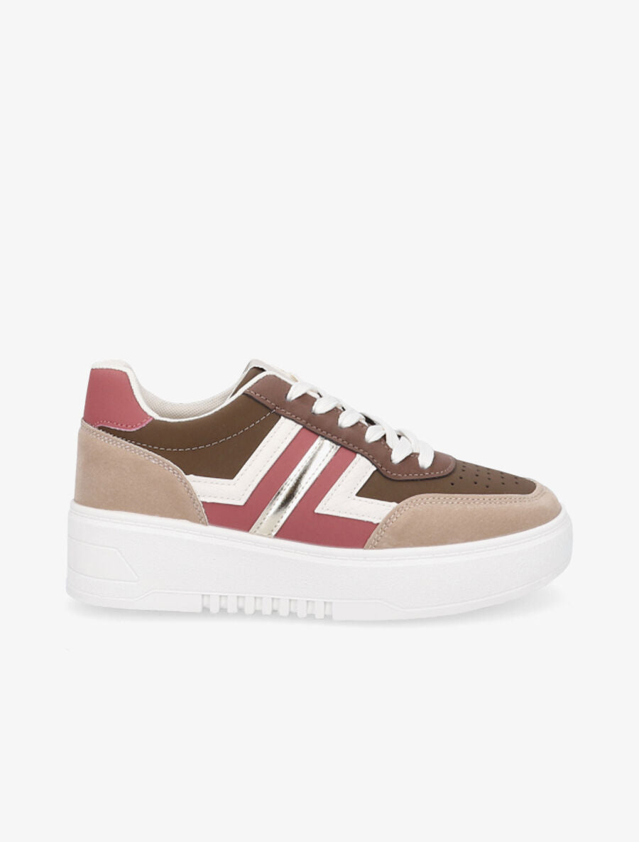 Sneakers en simili à contrefort pailleté - Marron - 1
