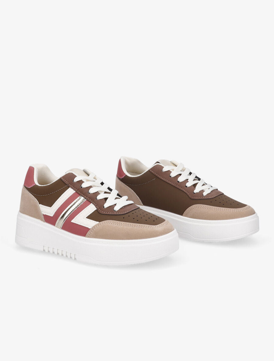 Sneakers en simili à contrefort pailleté - Marron - 4