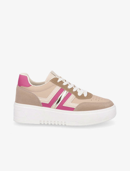 Sneakers en simili à contrefort pailleté - Fushia - 1