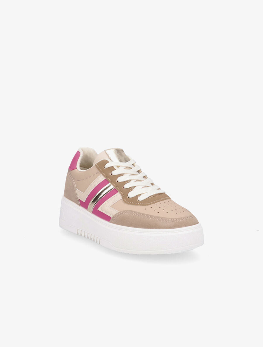 Sneakers en simili à contrefort pailleté - Fushia - 2