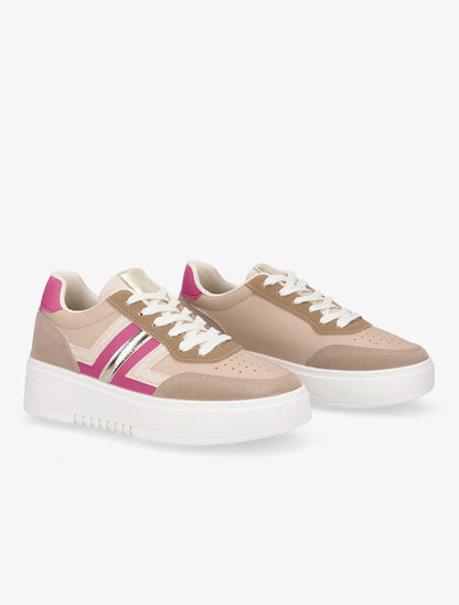 Sneakers en simili à contrefort pailleté - Fushia - 4