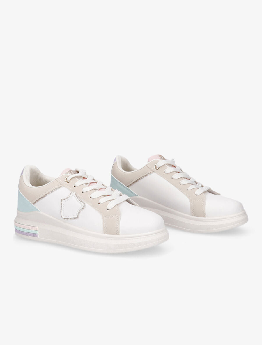 Tennis à paillettes et empiècement - Beige/lilas - 4