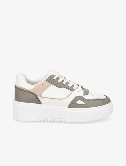 Sneakers en simili à plateforme - Kaki - 1