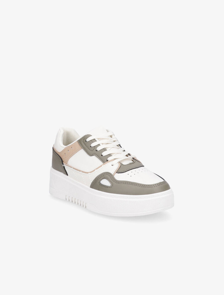 Sneakers en simili à plateforme - Kaki - 2