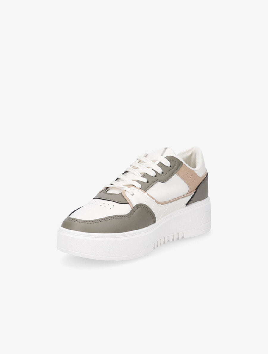 Sneakers en simili à plateforme - Kaki - 3