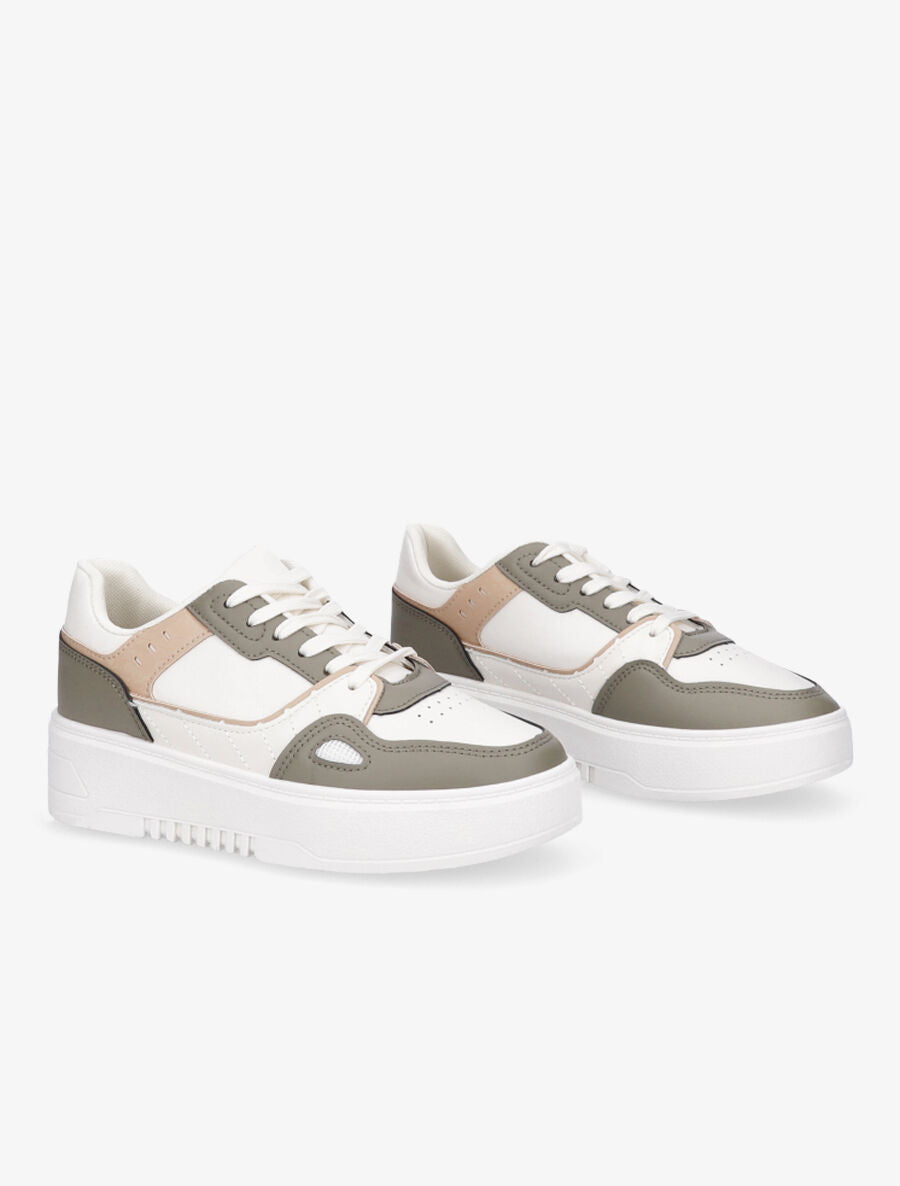 Sneakers en simili à plateforme - Kaki - 4