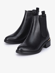 Bottines effet croco à détails dorés stylisés - Noir - 1