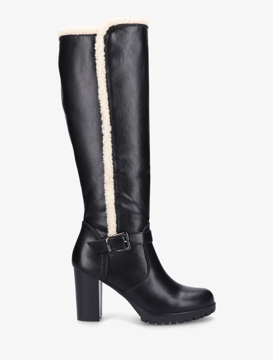 Bottes à talon et empiècement effet peau de mouton - Noir/blanc - 5