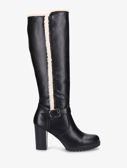 Bottes à talon et empiècement effet peau de mouton - Noir/blanc - 5
