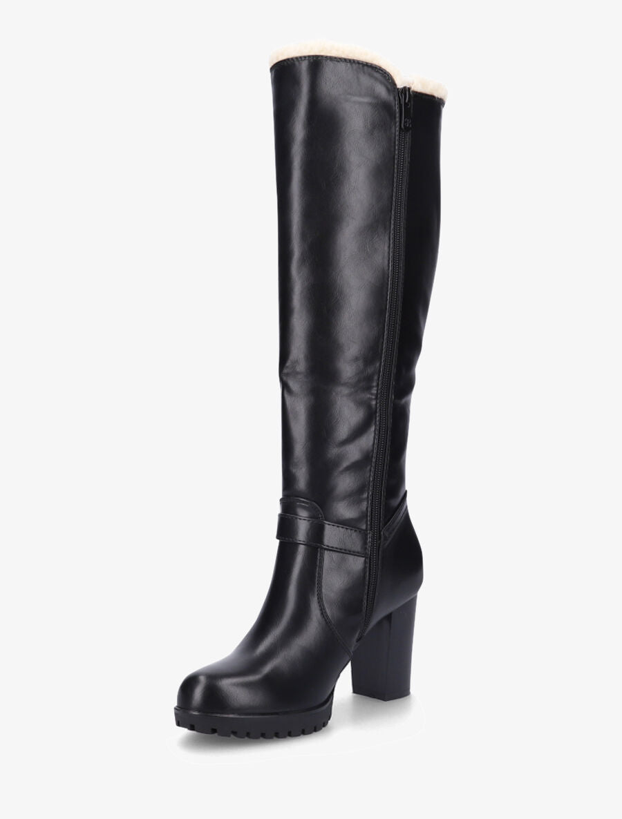 Bottes à talon et empiècement effet peau de mouton - Noir/blanc - 3