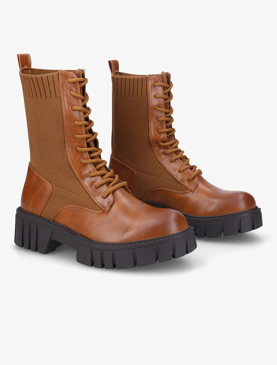 Bottines montantes à lacets - Camel - 4